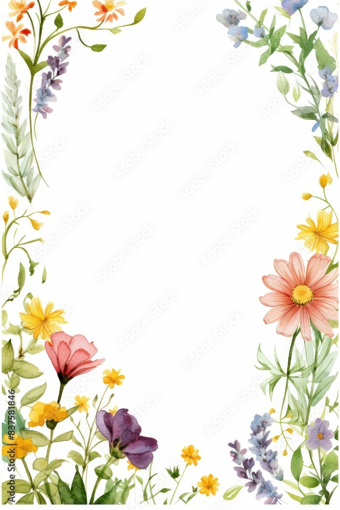 wildflower themed frame or border for photos and text. featuring a mix of colorful blooms and greenery. white color background. wildflower themed frame or border for photos and text. featuring a mix of colorful blooms and greenery. white color background.