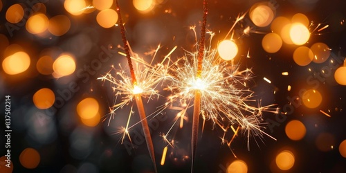 Silvester New Year  New Year s Eve 2024 party event celebration holiday greeting card - Closeup of sparkling sparklers and bokeh lights in the background  Generative  Generative AI