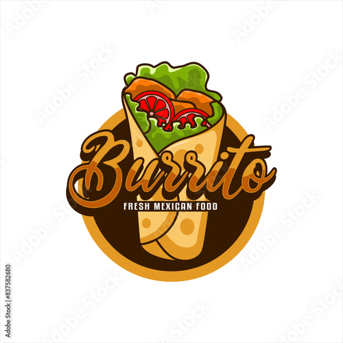 burrito traditional mexican food logo sticker emblem label template