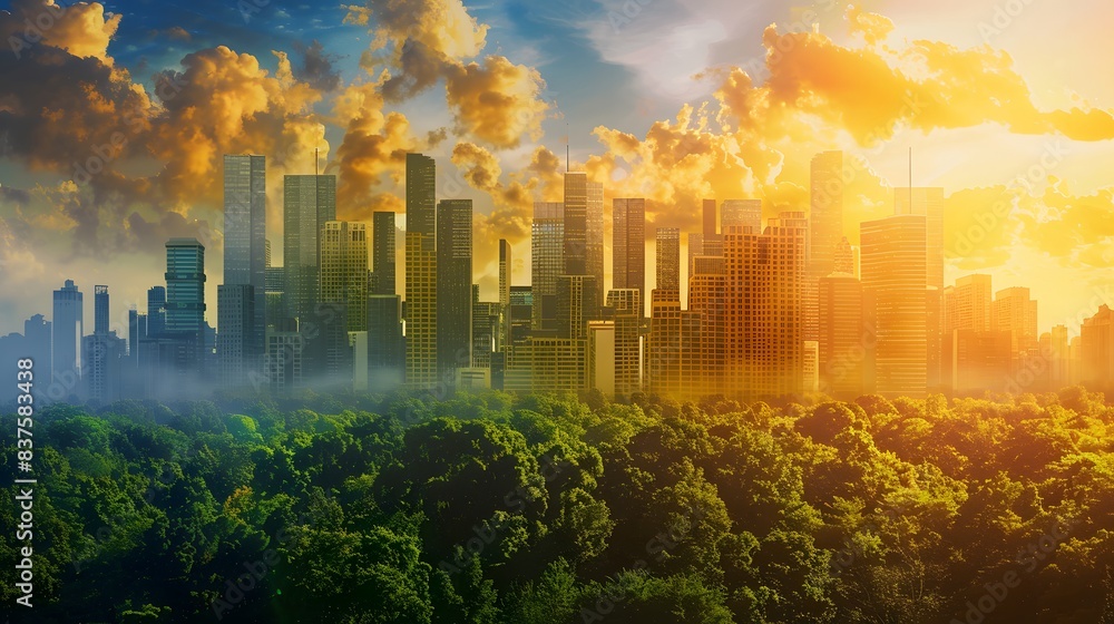 sunrise in the forest and city sunrise in the forest and city