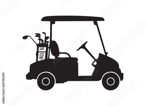 Golf cart vector silhouette in black on a white background. © Graphic Design House