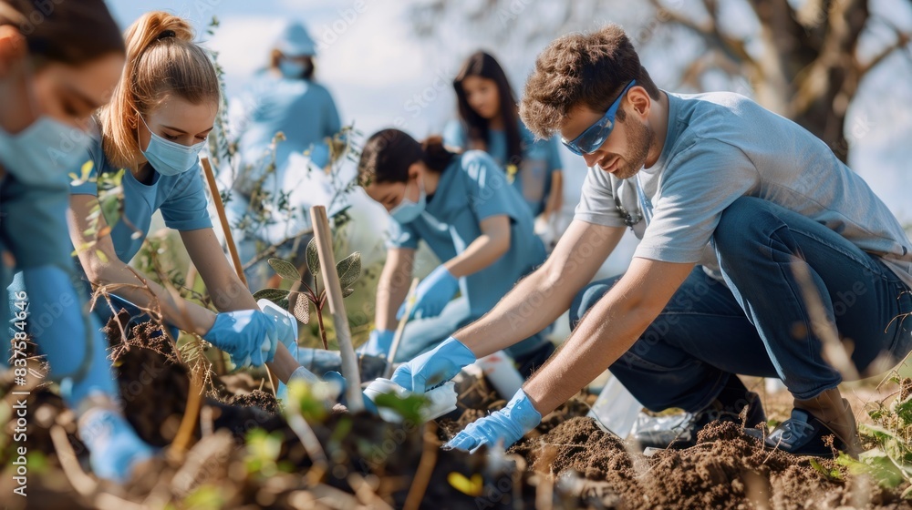 Group of Employees Volunteering in Community Cleanup Effort Concept Illustrating Social Responsibility Component of ESG Principles. Group of Employees Volunteering in Community Cleanup Effort Concept Illustrating Social Responsibility Component of ESG Principles.