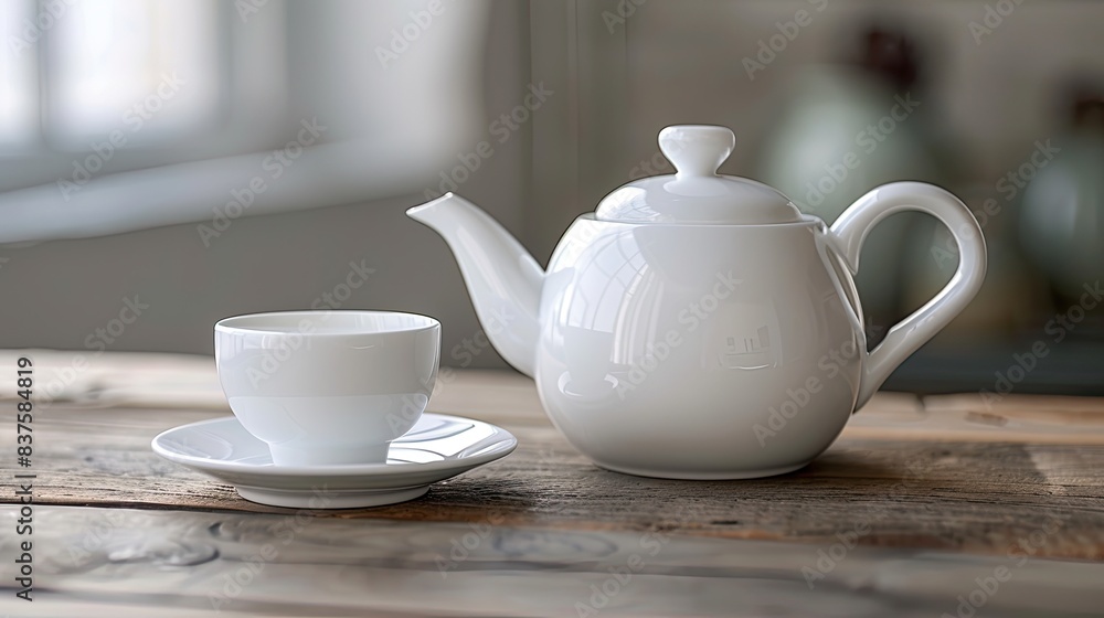 White Ceramic Teapot White ceramic teapot with a single cup on a wooden table, minimalism, easy on the eyes, calming effect White Ceramic Teapot White ceramic teapot with a single cup on a wooden table, minimalism, easy on the eyes, calming effect
