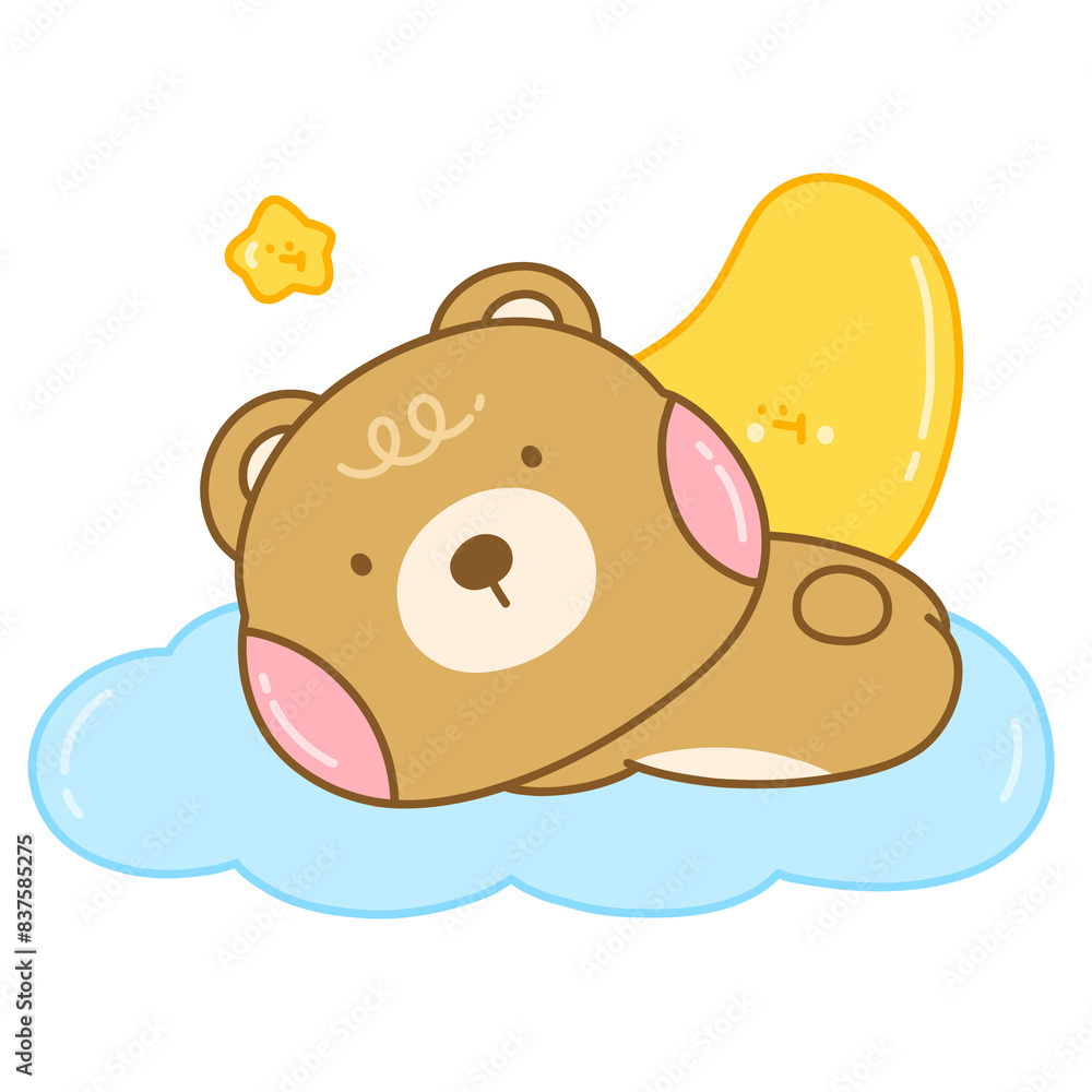 Fototapeta premium Baby bear sleeping on the cloud