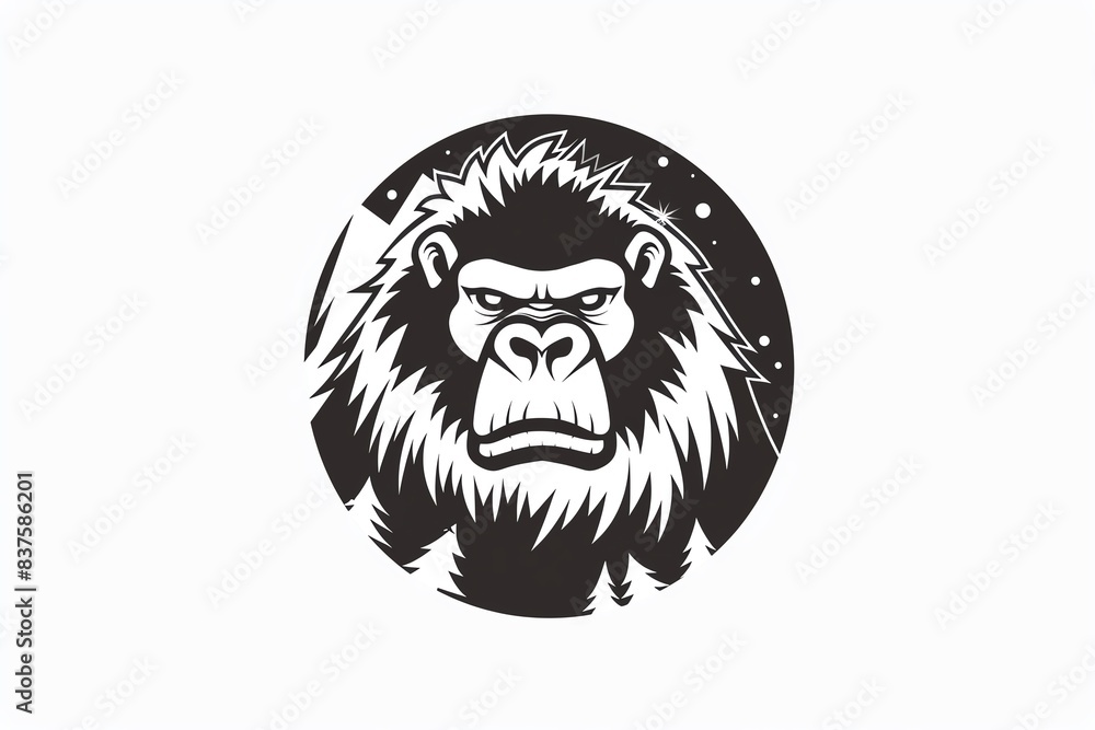 Obraz premium Black and white illustration of a gorilla's face in a circle