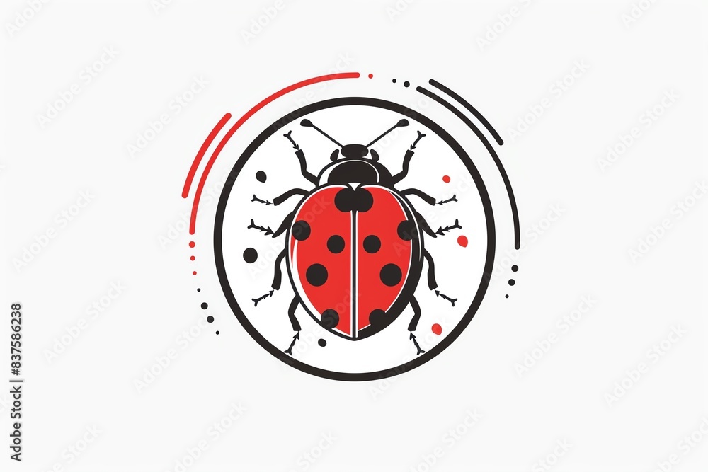Fototapeta premium Red ladybug with black spots in a circular frame.