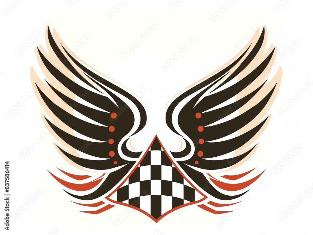 Obraz premium Abstract winged design with checkered flag motif.