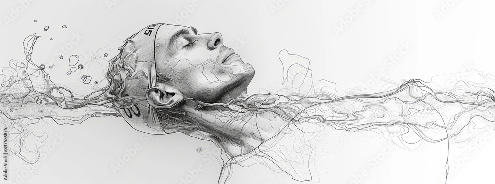 Fototapeta premium Olympic Sports. Water Polo. Sketch of a swimmer on a white background. Vector illustration. Continuous line drawing.generative ai