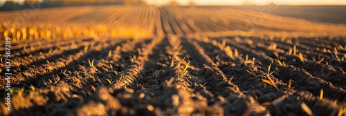 Agriculture and agribusiness concept with rows of crops planted in field ready for harvest