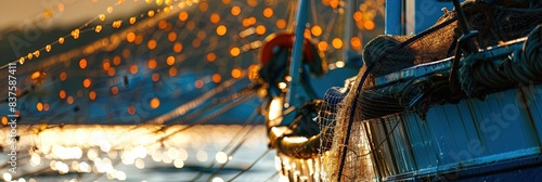 commercial fishing concept with boat on the ocean