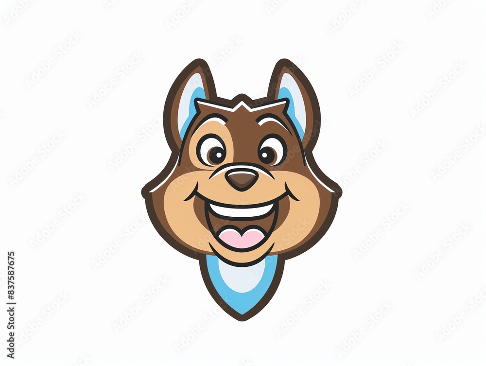 Naklejka premium Cute cartoon dog with a big smile and blue collar.