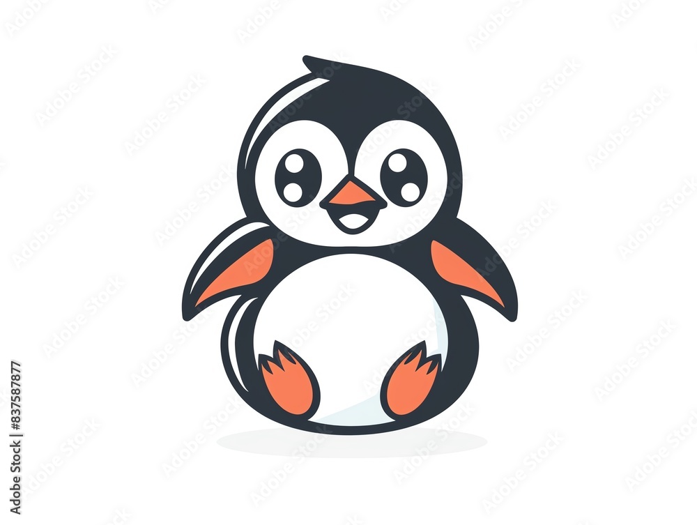 Fototapeta premium Cute cartoon penguin with big eyes and a smile