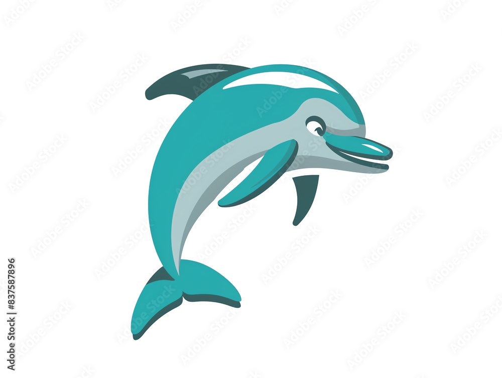 Fototapeta premium Cartoon illustration of a happy blue dolphin leaping out of the water.