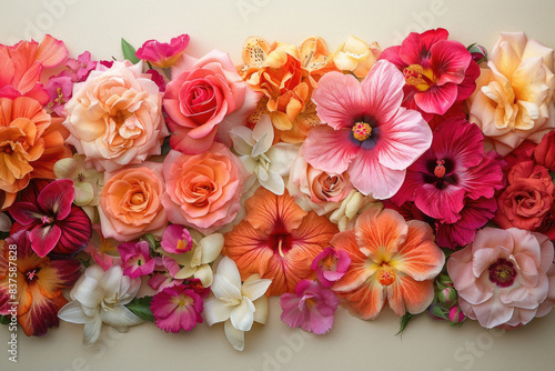 Brightly colored blossoms burst against a cream backdrop