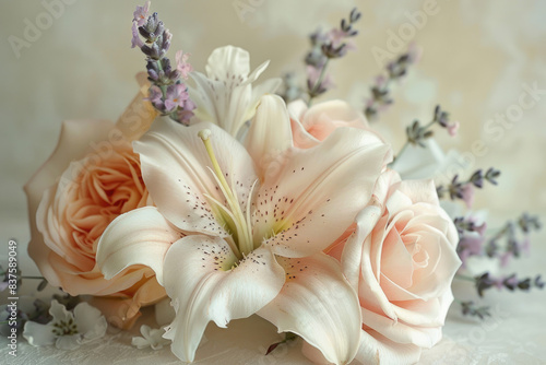 Gentle  soft-colored flowers on a cream background