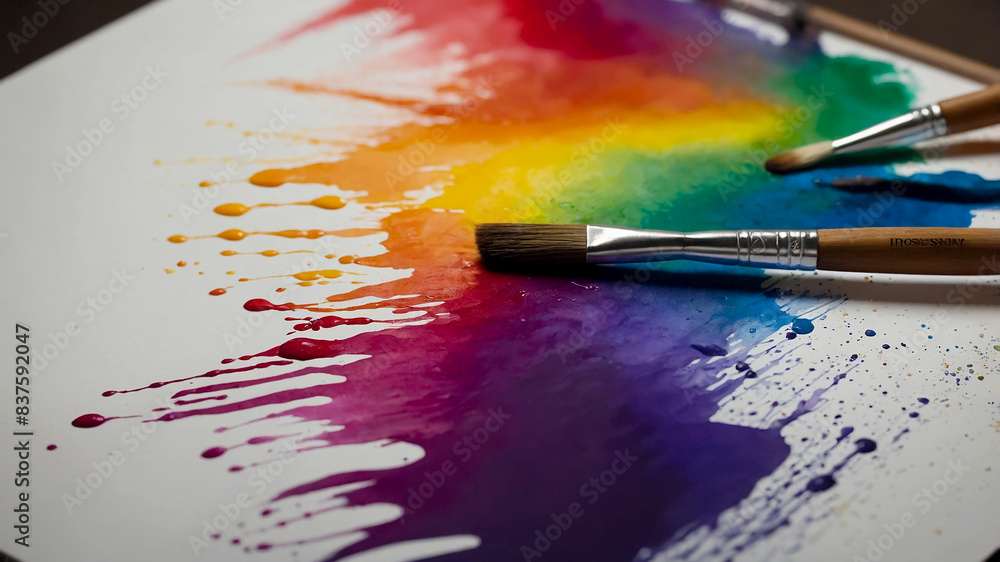 Fototapeta premium The Art of Nature's Palette watercolors starts creating a gradient vibrant rainbow gradient