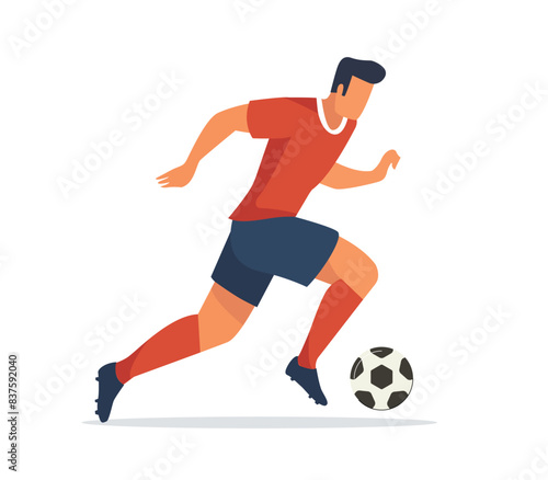 Soccer players running with ball. vector illustration