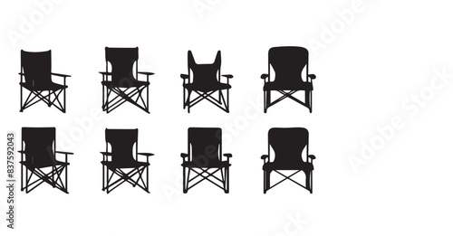 Various sets of camping chair vector silhouettes