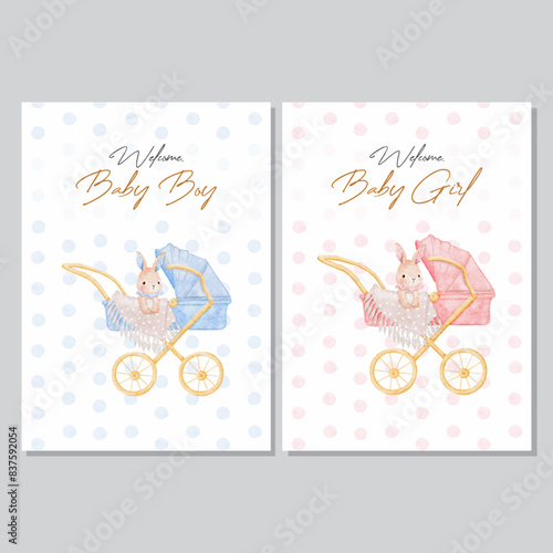 Watercolor baby shower invitation card for baby and kids new born celebration vector