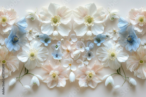 Winter flowers with cool tones on a cream background