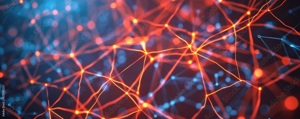 Abstract background with glowing red and blue lines connected in a ...