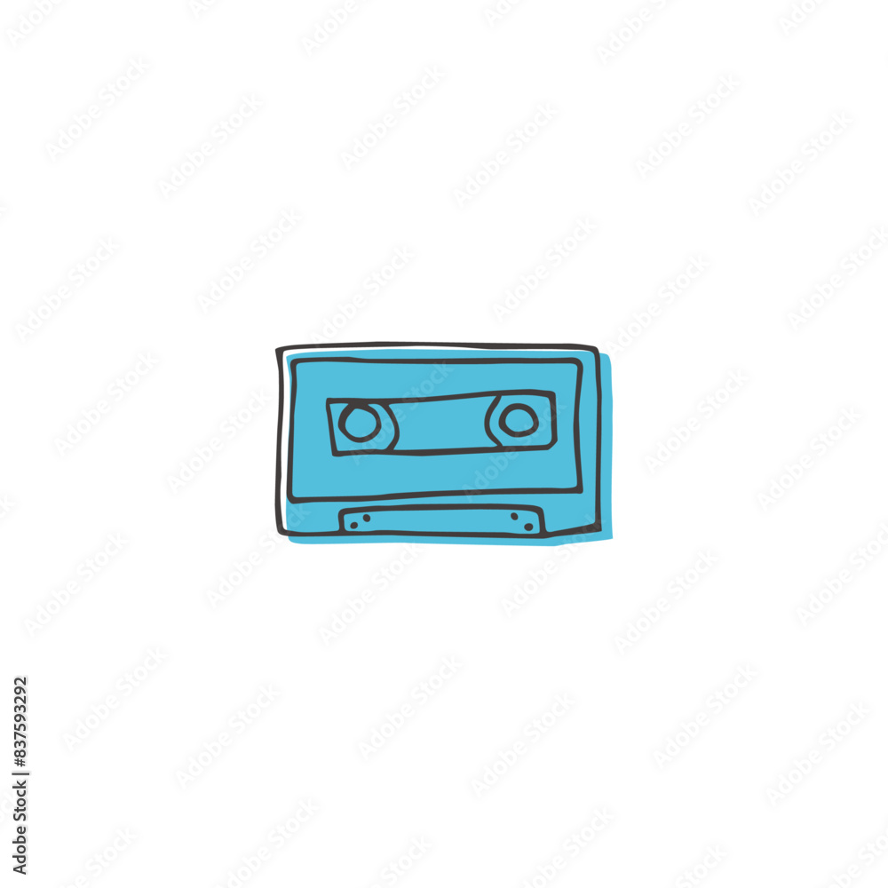 Vector cassette logo hand drawn style. Clipart sketch pictogram for nostalgic 70s, 80s, 90s, analog music tape Vector cassette logo hand drawn style. Clipart sketch pictogram for nostalgic 70s, 80s, 90s, analog music tape
