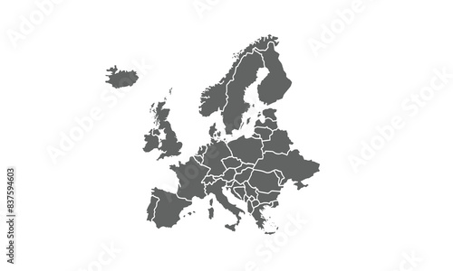 Europe map isolated on white background. for website layouts, reports, annual infographics, world, similar world map icons. travel around the world, map silhouette backdrop.