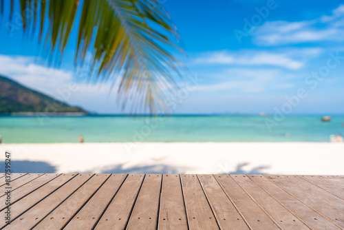 Tropical beautiful white sand beach with blue sky background  Summer vacation concept and copy space