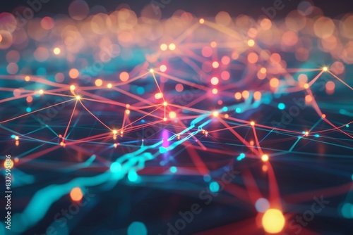 Abstract digital network with glowing lines and nodes in a vibrant color scheme.