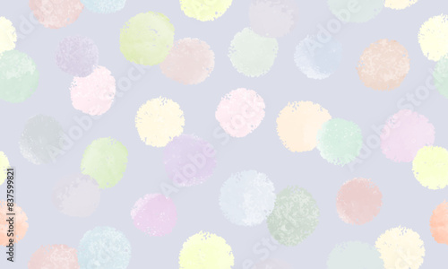 Seamless pattern with hand drawn colorful circle on blue background. Sketch doodle dots. Wallpaper, textile, wrapping paper abstract simple design template. Vector illustration