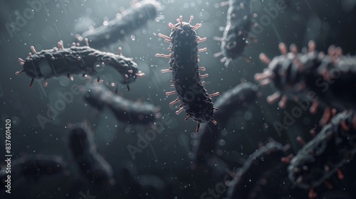 A dark-toned 3D vector depiction of a pathogenic bacteria colony photo