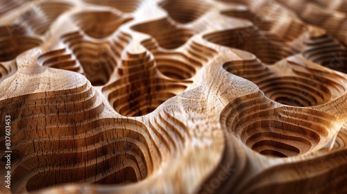 Fototapeta Naklejka Na Ścianę i Meble -  Elegant 3D wooden supply chain planning charts, amazed reactions, intricate design, ultra-realistic, photorealistic finish, stunning wood grain, no people