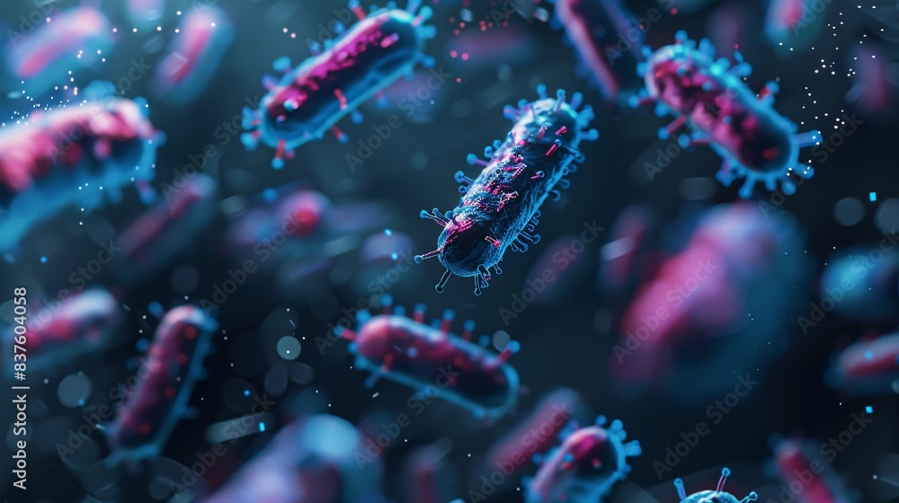 A 3D vector depiction of bacteria forming colonies, illustrated in dark tones A 3D vector depiction of bacteria forming colonies, illustrated in dark tones