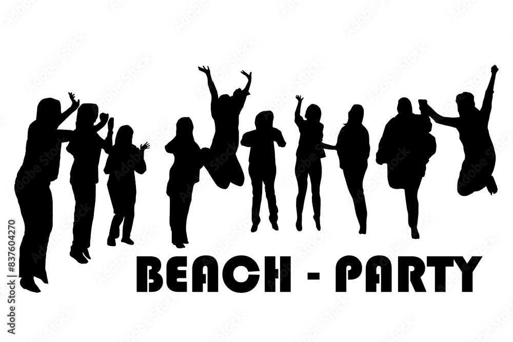 Silhouettes a group of people dancing and jumping on the beach - party. Silhouettes a group of people dancing and jumping on the beach - party.