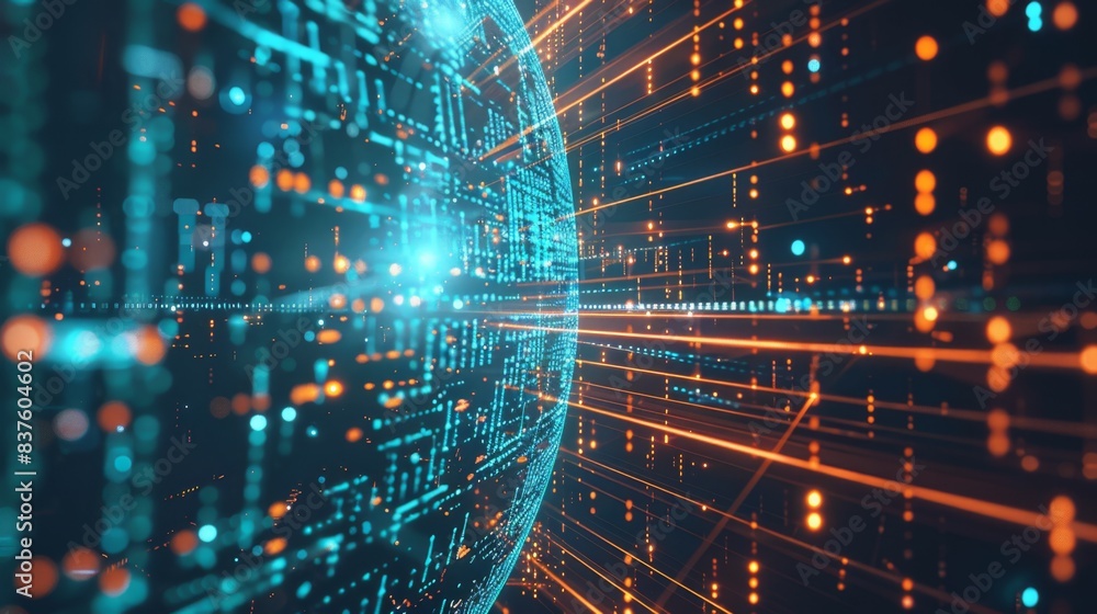 Obraz premium High-tech digital Earth with blue cyber network lines representing global connectivity