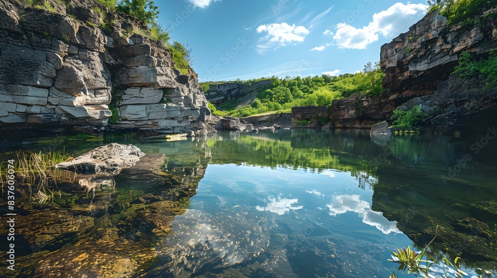 Fototapeta premium lake at the base basalt cliff image