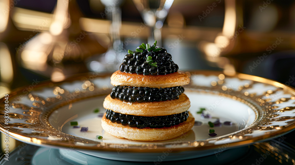 Fototapeta premium A plate of food with a blackberry compote on top