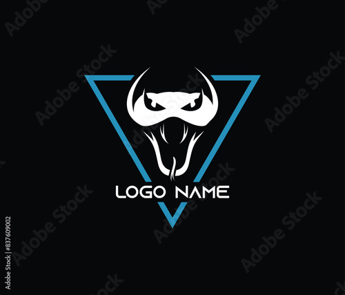 Aggressive powerful viper snake logo with triangle on black background