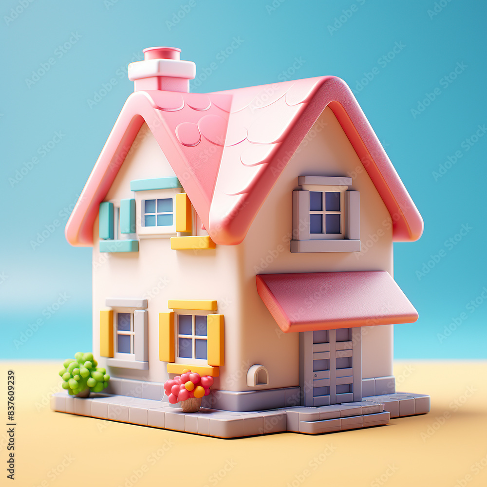 generated illustration of a cute 3d model house generated illustration of a cute 3d model house