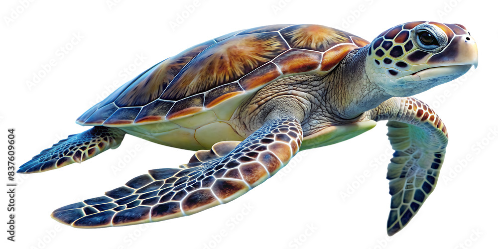 © SekhSadi - Sea turtle isolated white background PNG. AI GENERATED
