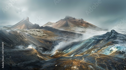 Volcanic plateau steaming image photo