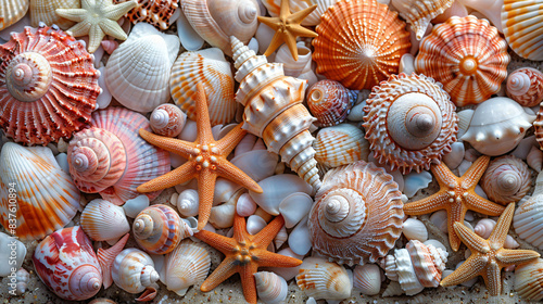 Beautiful marine shells pattern horizontal image © Alizeh