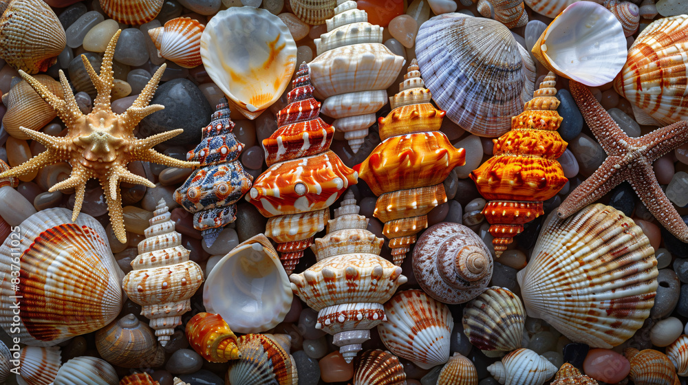Beautiful marine shells pattern horizontal image