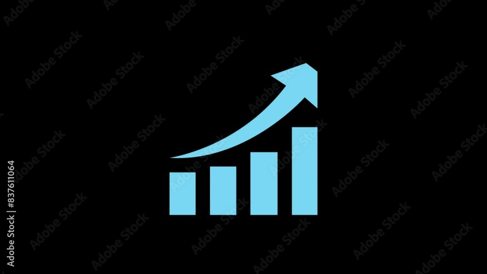 Growth footage. Profit growing icon video. Growing graph symbol animation. Arrow graph in 4k. Finance bar chart with transparent green screen. Increase progress. Economy and business increase chart