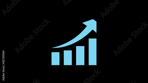 Growth footage. Profit growing icon video. Growing graph symbol animation. Arrow graph in 4k. Finance bar chart with transparent green screen. Increase progress. Economy and business increase chart