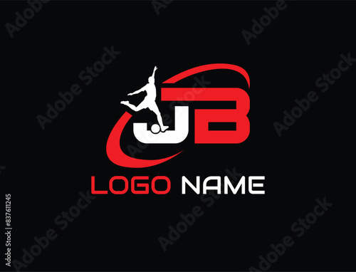 JB letter Logo design with football player. Initials JB logo linked with circle and uppercase monogram logo. JB typography for Sports, football and soccer