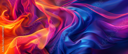 Wallpaper Mural 3D render of an abstract colorful background with glowing waves and swirls, flowing fabric in the style of purple blue red orange yellow colors Torontodigital.ca