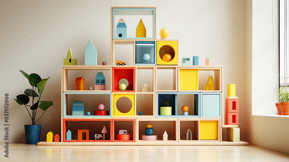 generated illustration of Wooden toys cube castle building game generated illustration of Wooden toys cube castle building game