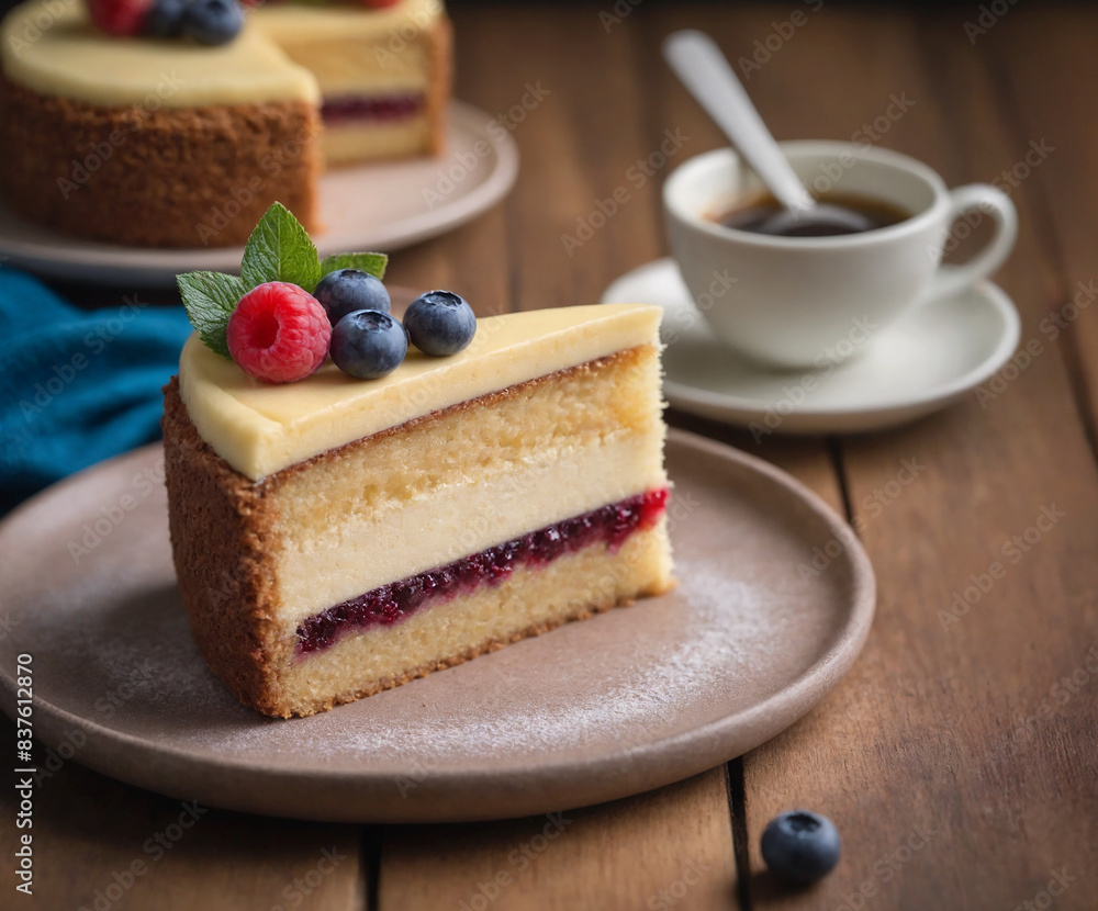 Enjoying delicious raspberry cheese cake with coffee break Enjoying delicious raspberry cheese cake with coffee break