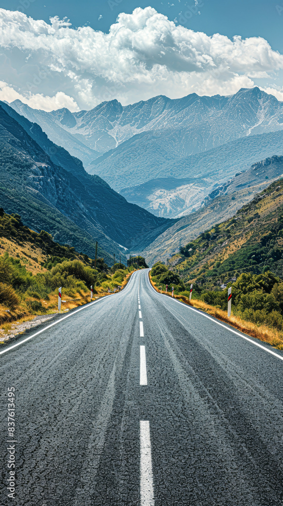 Fototapeta premium Endless Adventure Awaits Picturesque Open Road in Mountainous Landscape